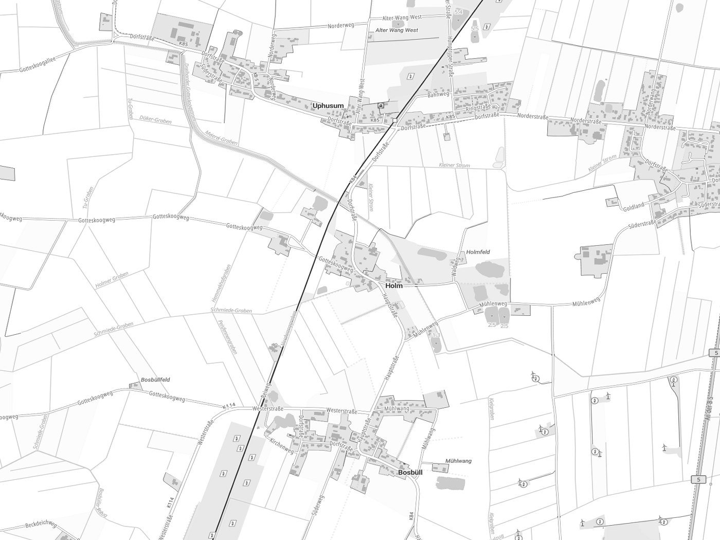 Kartenausschnitt Holm mit Gewässern