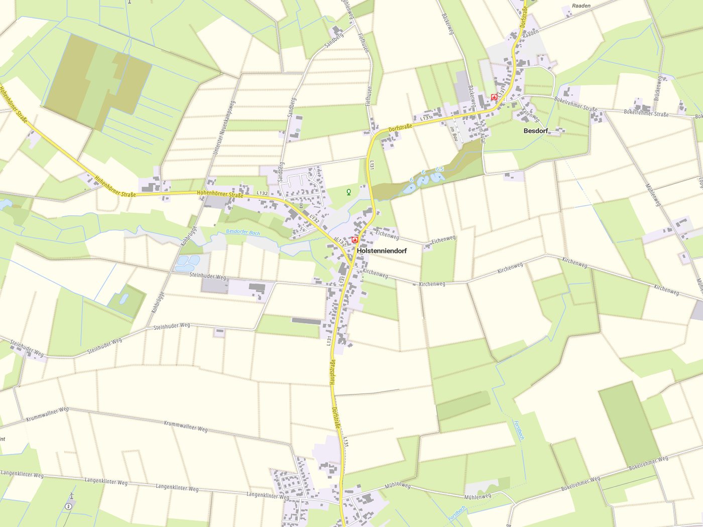 Kartenausschnitt Holstenniendorf mit Gewässern