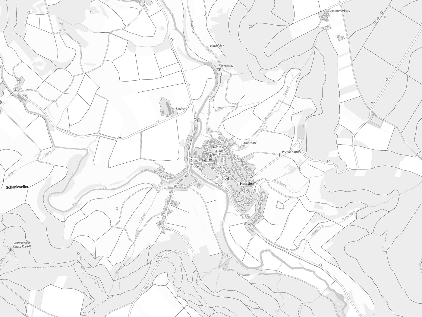 Kartenausschnitt Holsthum mit Gewässern