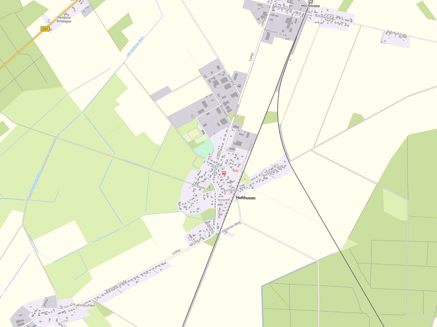 Kartenausschnitt Holthusen mit Gewässern