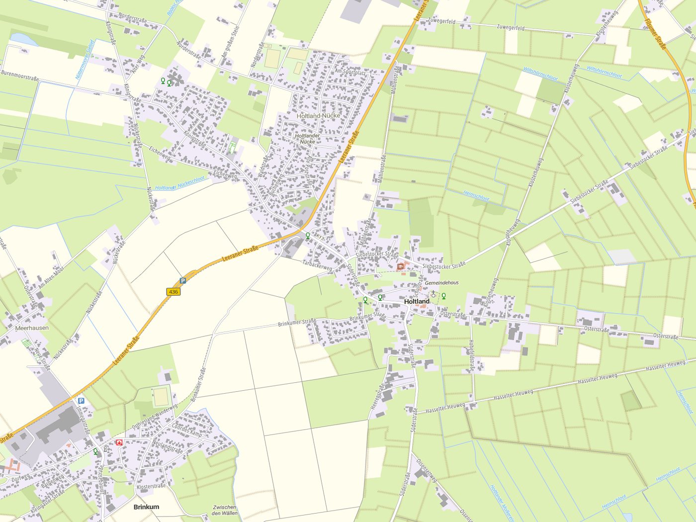 Kartenausschnitt Holtland mit Gewässern