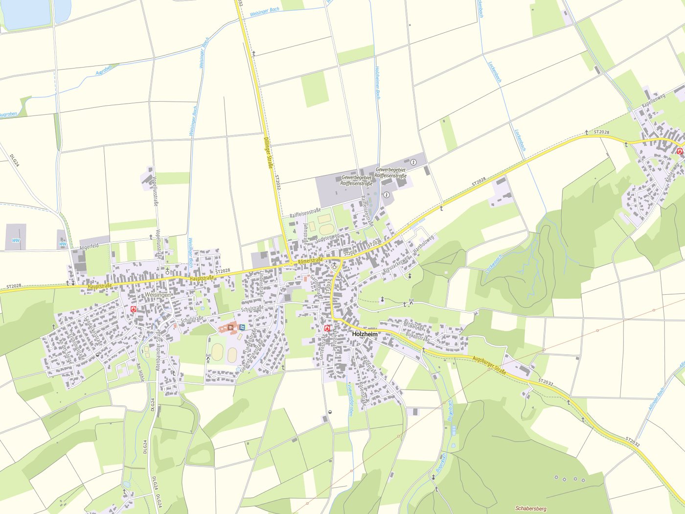 Kartenausschnitt Holzheim mit Gewässern