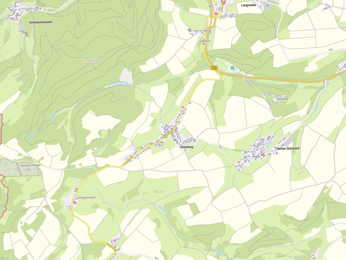 Kartenausschnitt Homberg mit Gewässern