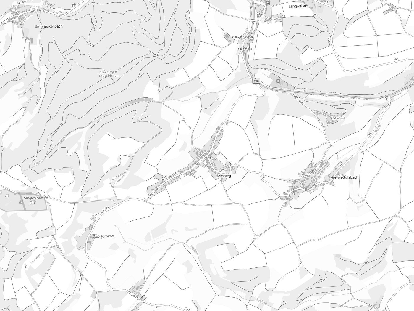 Kartenausschnitt Homberg mit Gewässern
