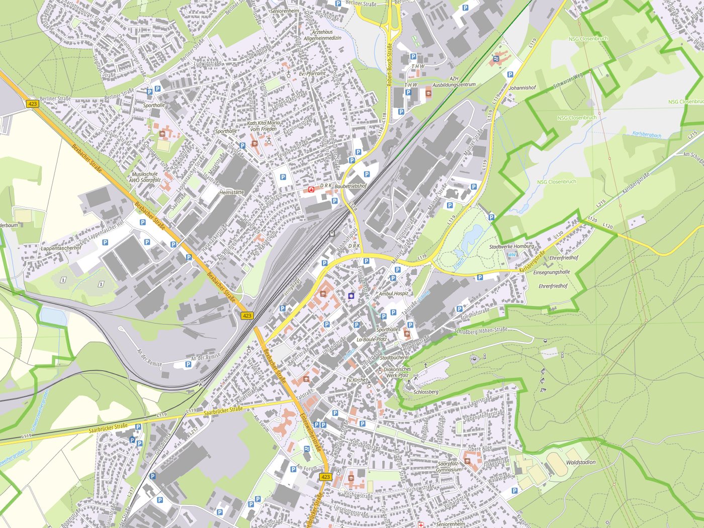 Kartenausschnitt Homburg mit Gewässern