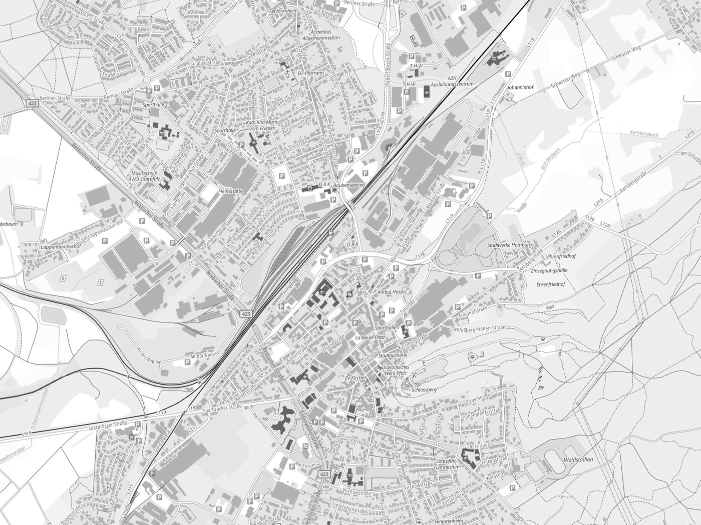 Kartenausschnitt Homburg mit Gewässern