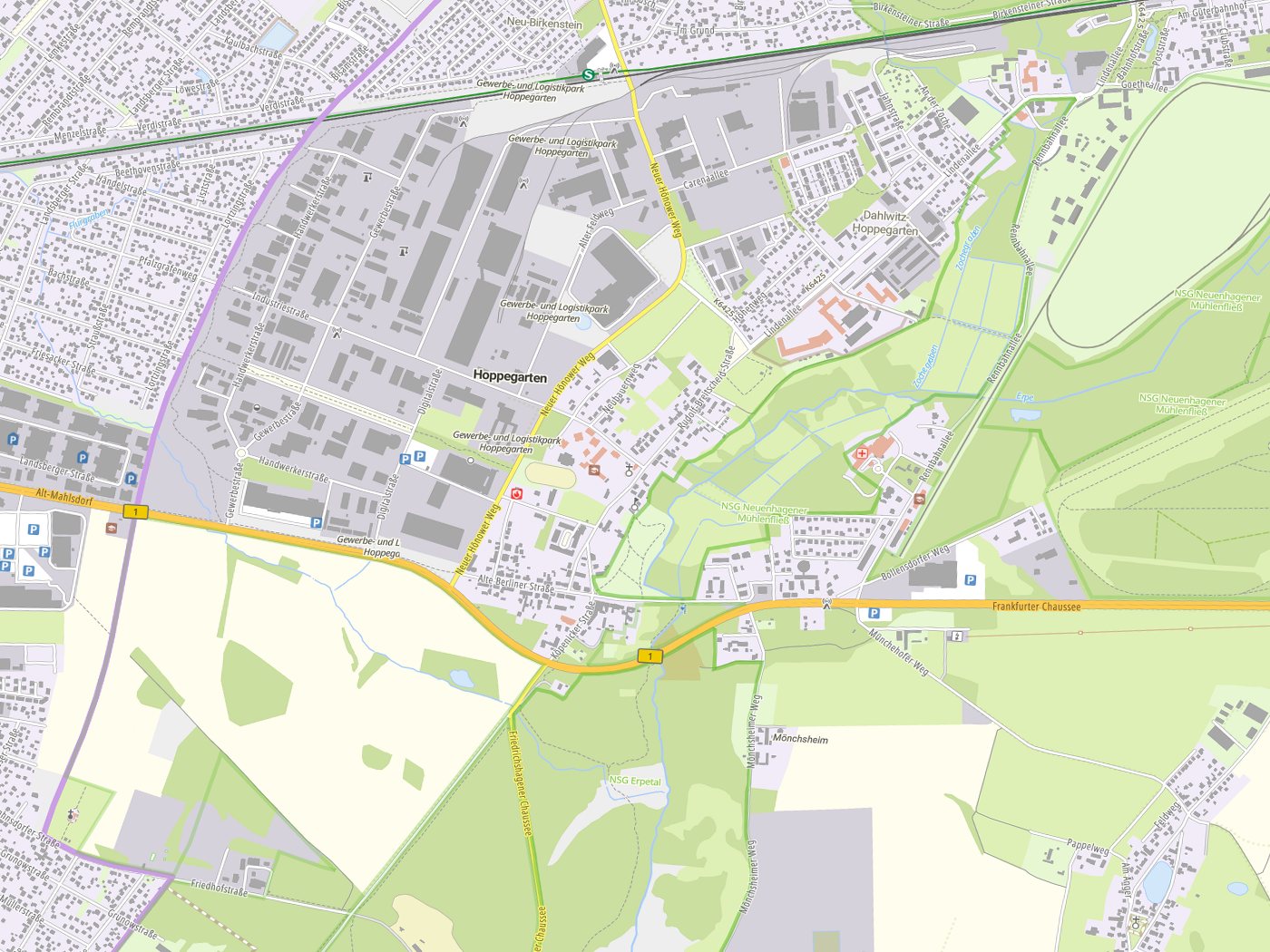 Kartenausschnitt Hoppegarten mit Gewässern