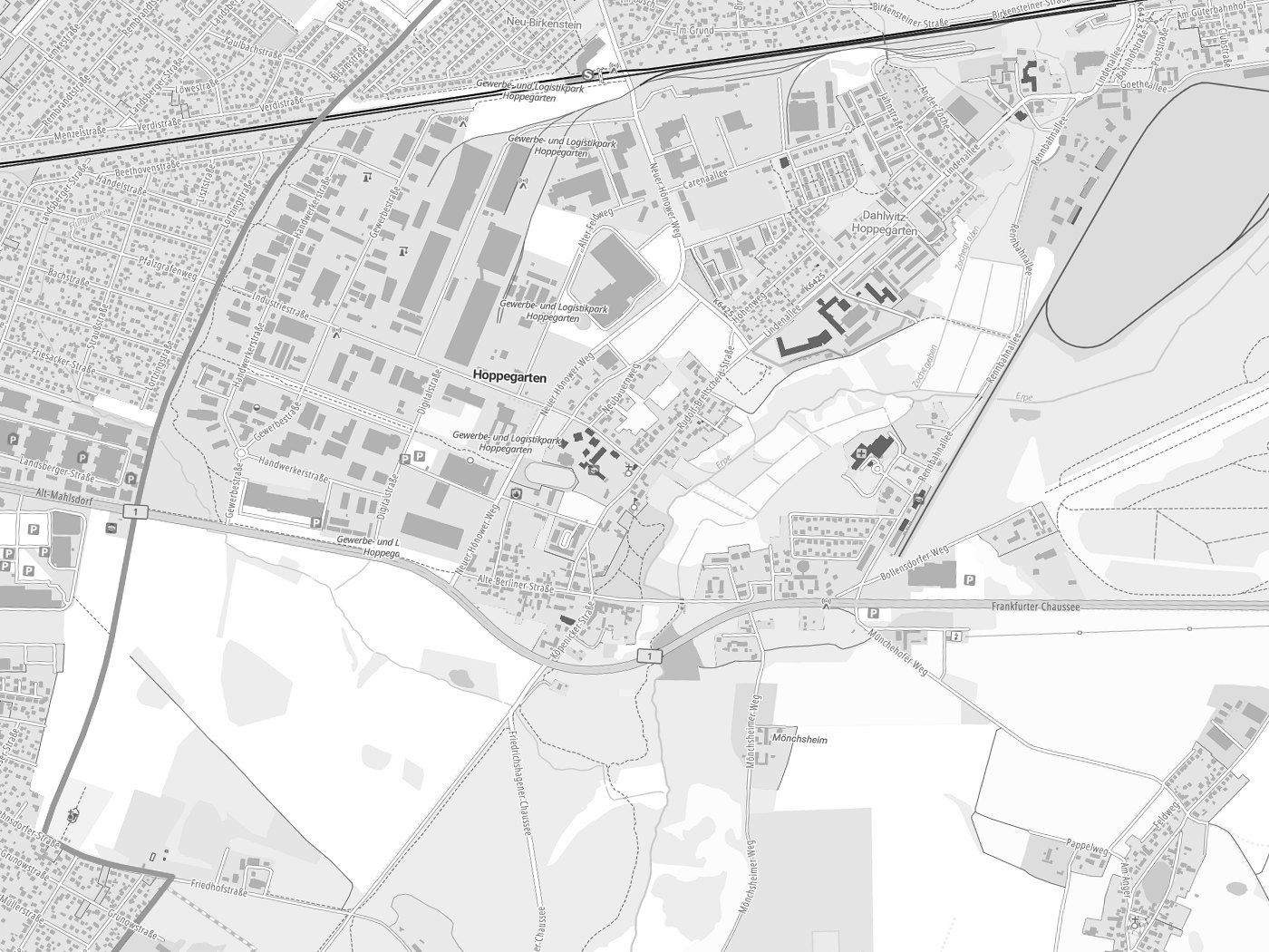 Kartenausschnitt Hoppegarten mit Gewässern