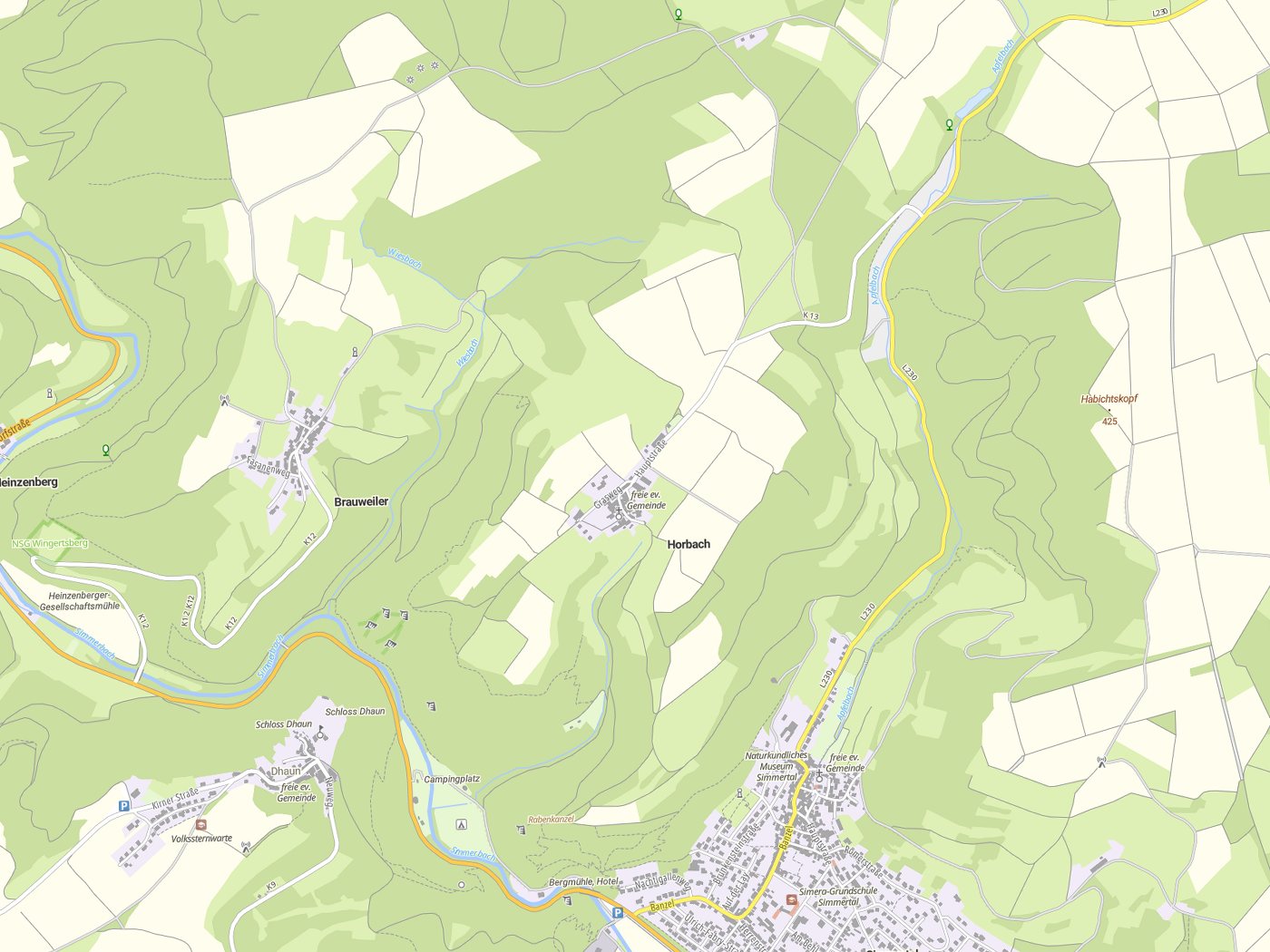 Kartenausschnitt Horbach mit Gewässern