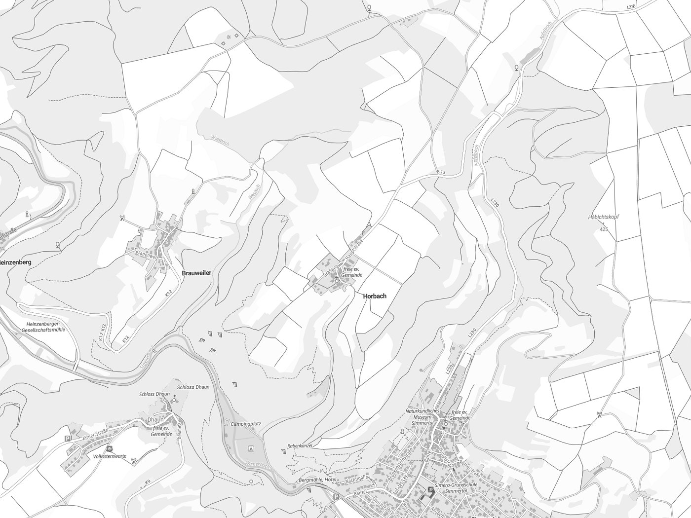 Kartenausschnitt Horbach mit Gewässern