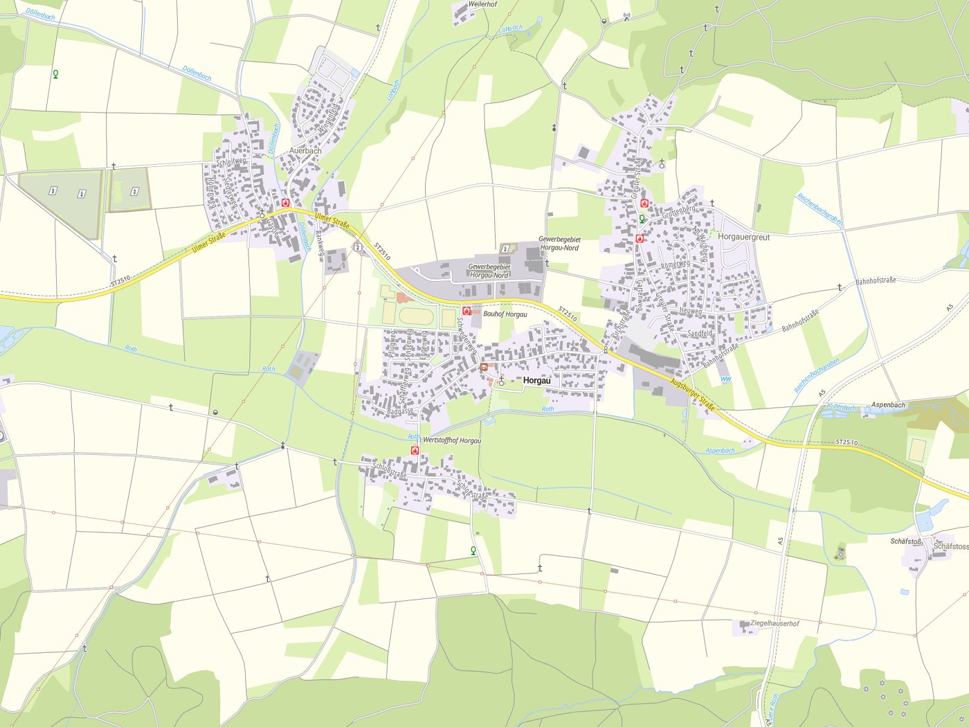 Kartenausschnitt Horgau mit Gewässern