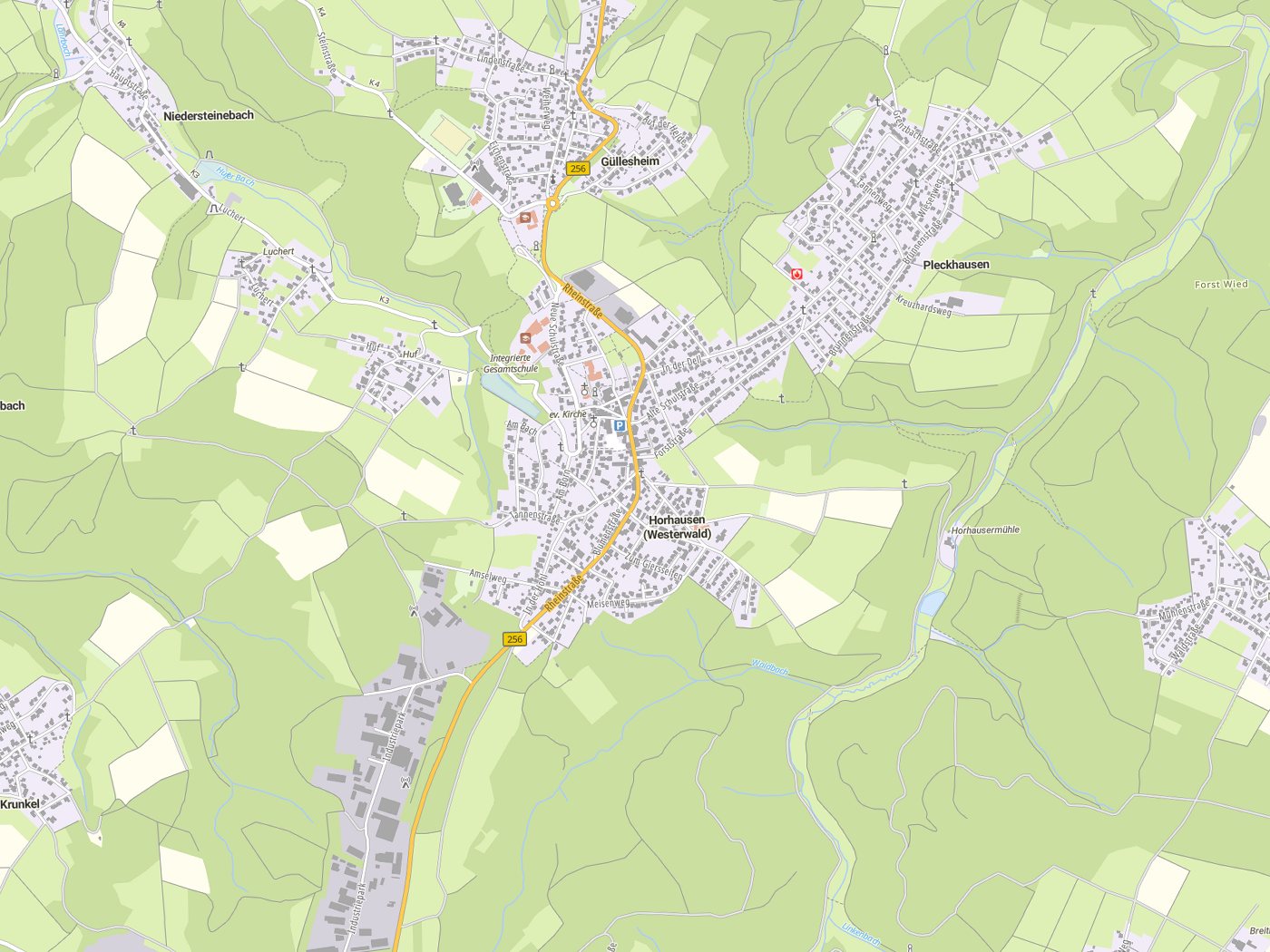 Kartenausschnitt Horhausen (Westerwald) mit Gewässern