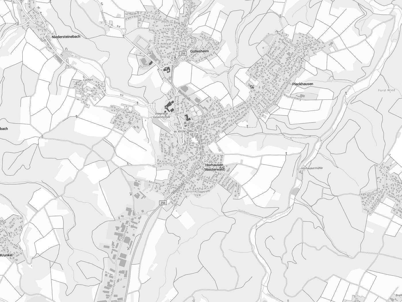 Kartenausschnitt Horhausen (Westerwald) mit Gewässern