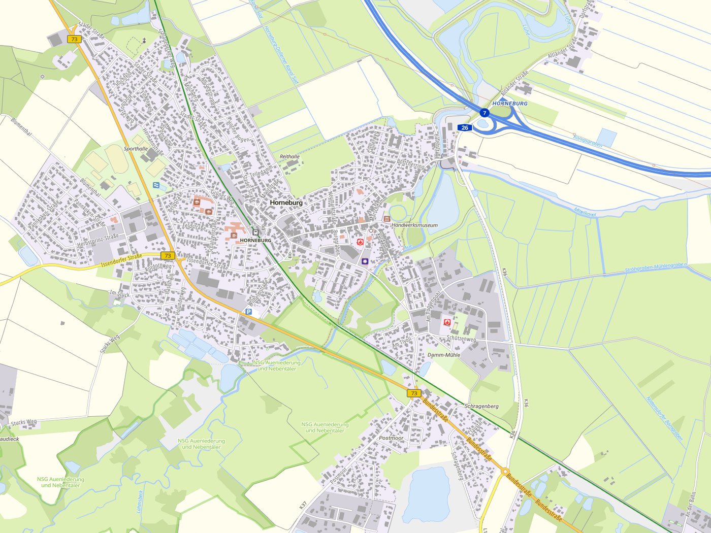 Kartenausschnitt Horneburg mit Gewässern