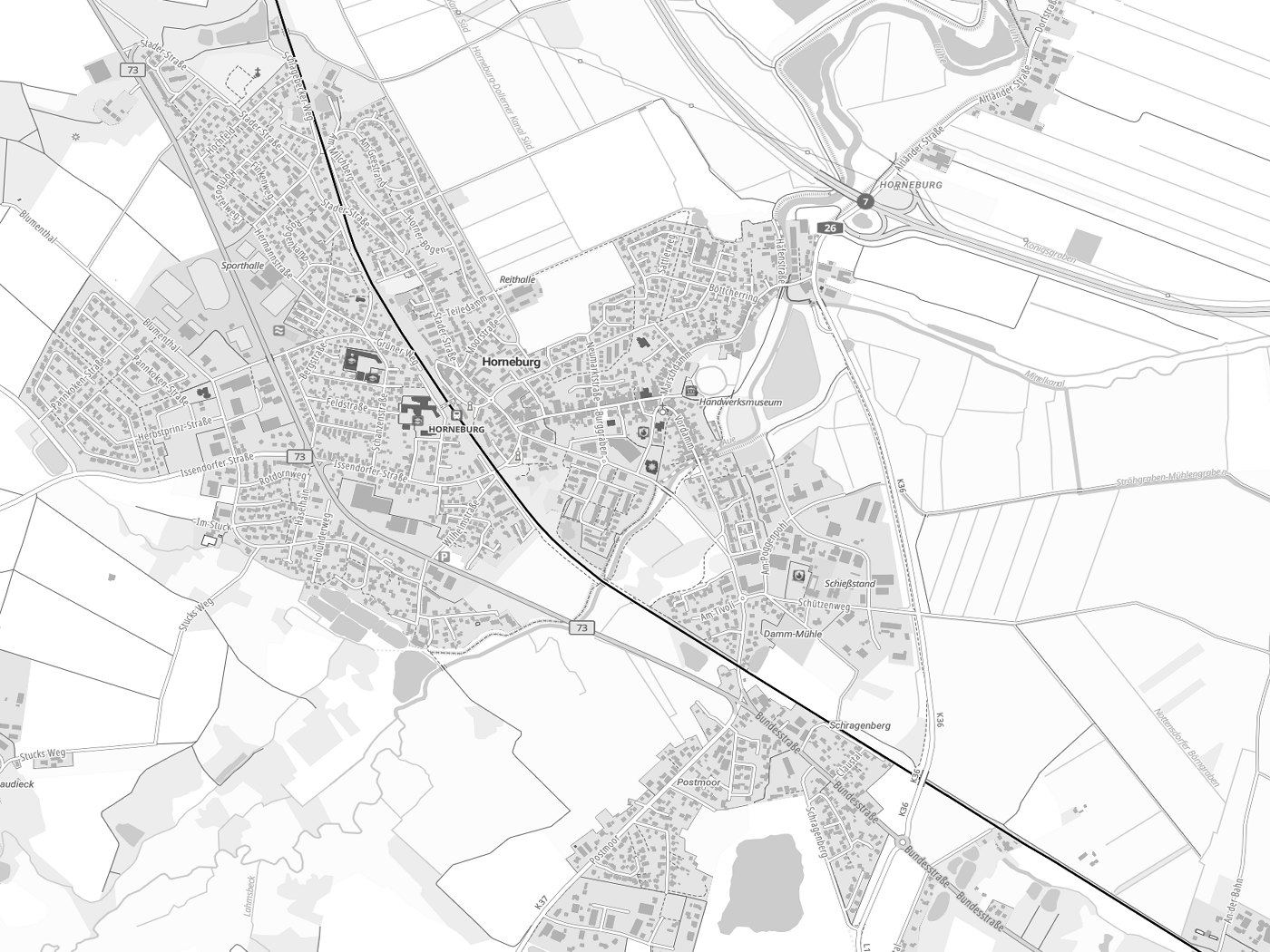 Kartenausschnitt Horneburg mit Gewässern