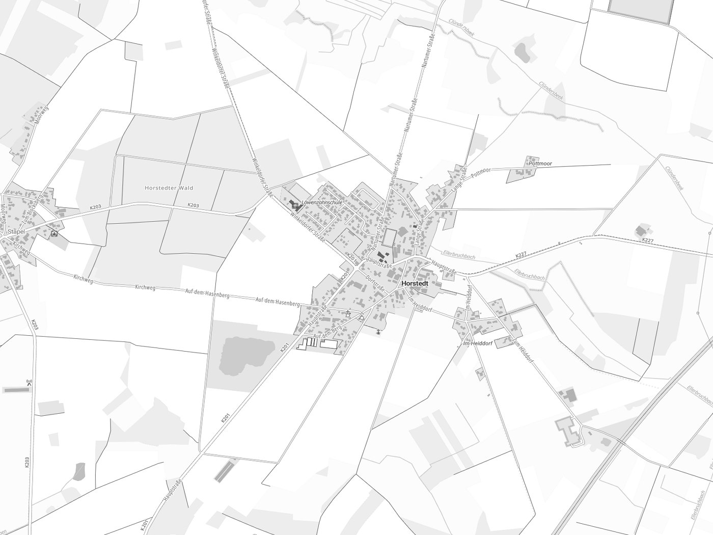 Kartenausschnitt Horstedt mit Gewässern
