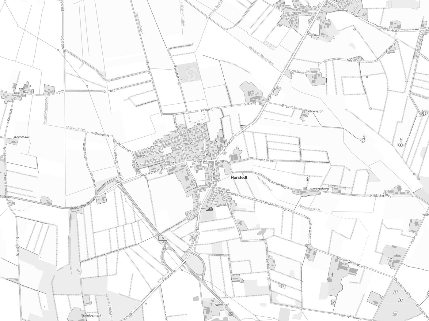 Kartenausschnitt Horstedt mit Gewässern