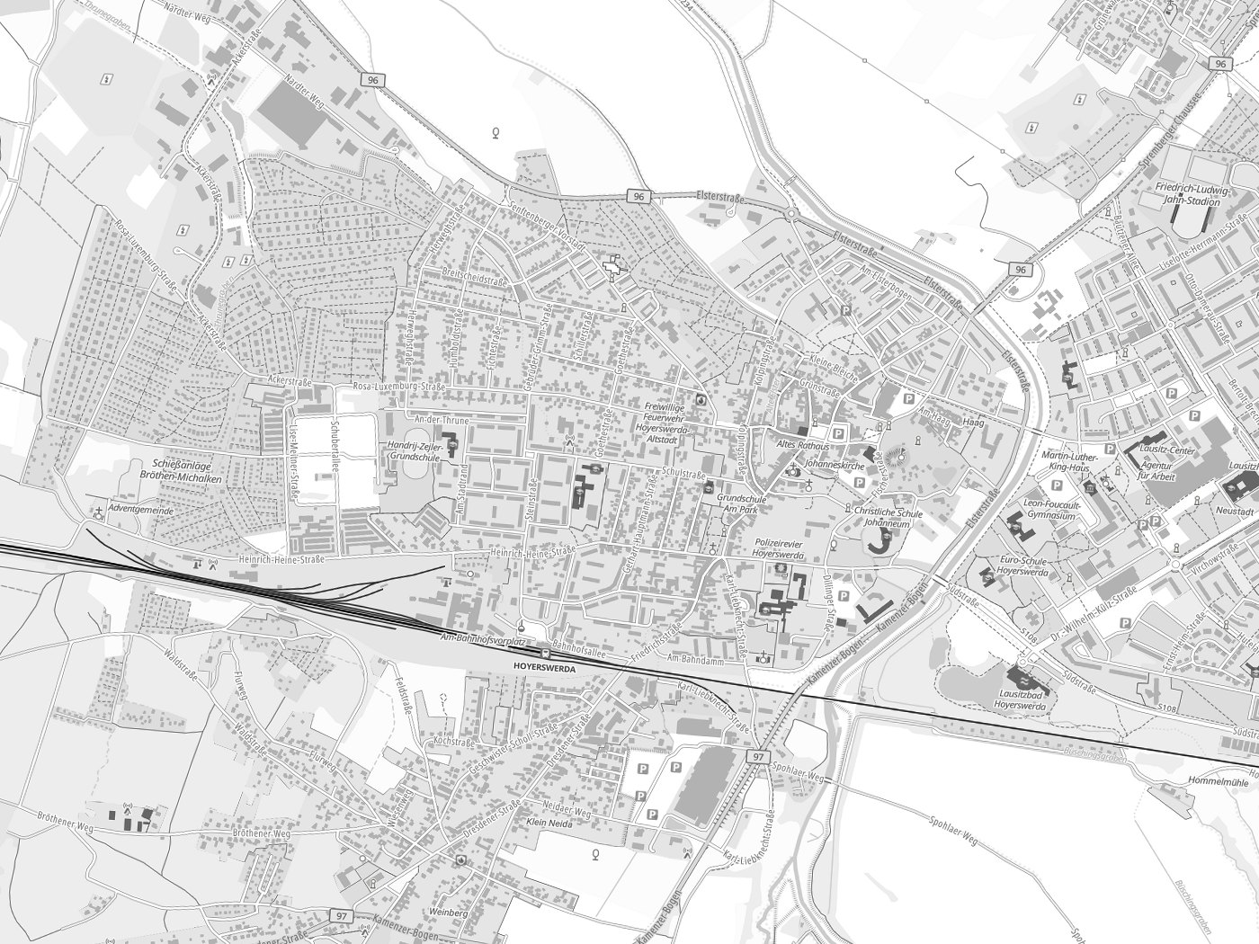 Kartenausschnitt Hoyerswerda mit Gewässern