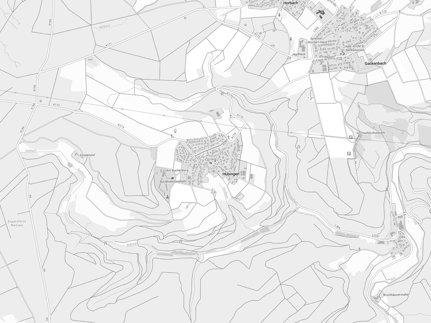 Kartenausschnitt Hübingen mit Gewässern