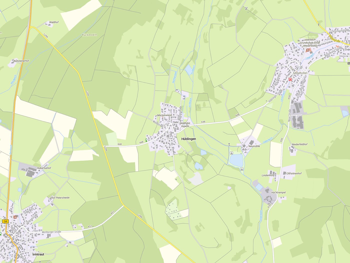 Kartenausschnitt Hüblingen mit Gewässern