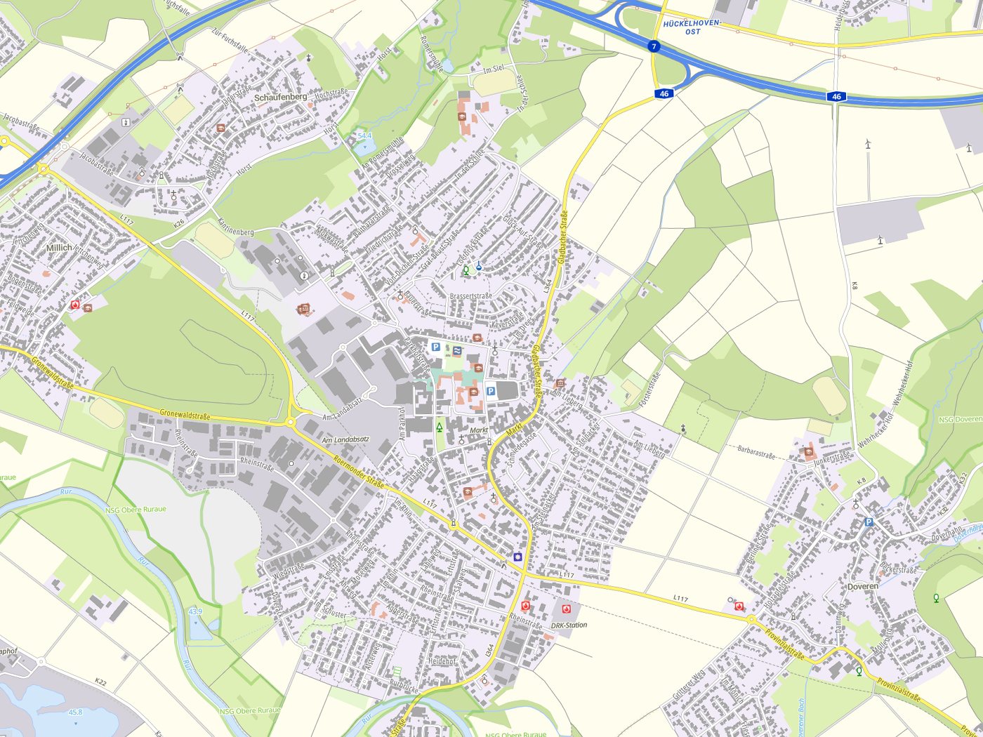 Kartenausschnitt Hückelhoven mit Gewässern