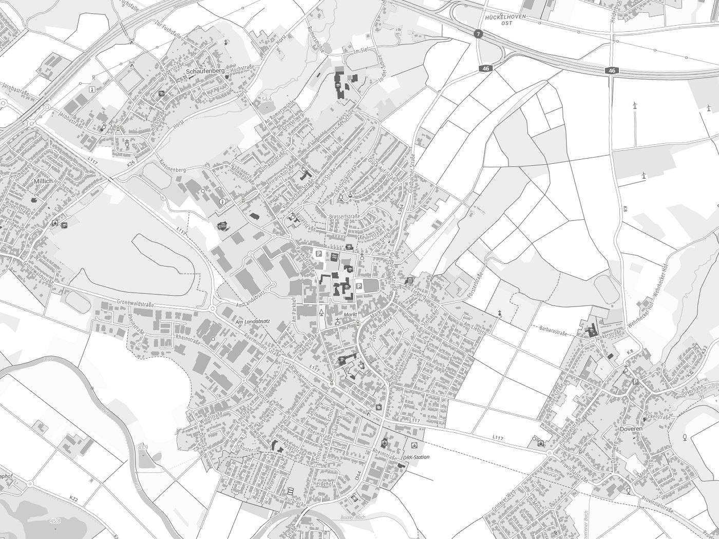 Kartenausschnitt Hückelhoven mit Gewässern