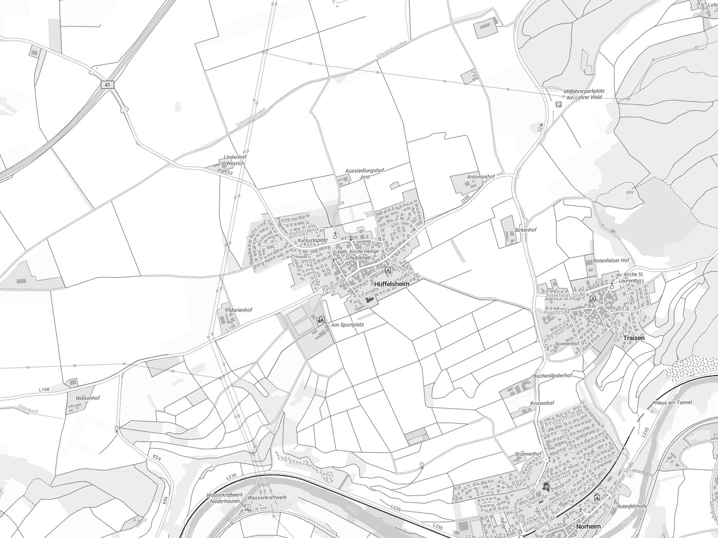Kartenausschnitt Hüffelsheim mit Gewässern