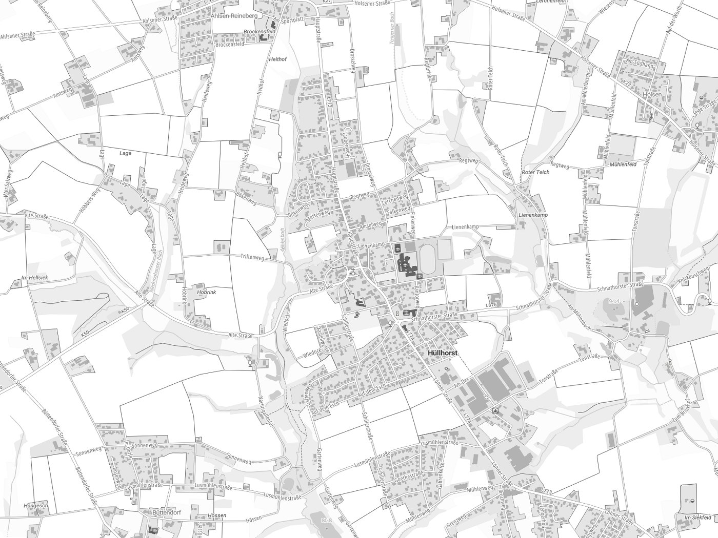 Kartenausschnitt Hüllhorst mit Gewässern