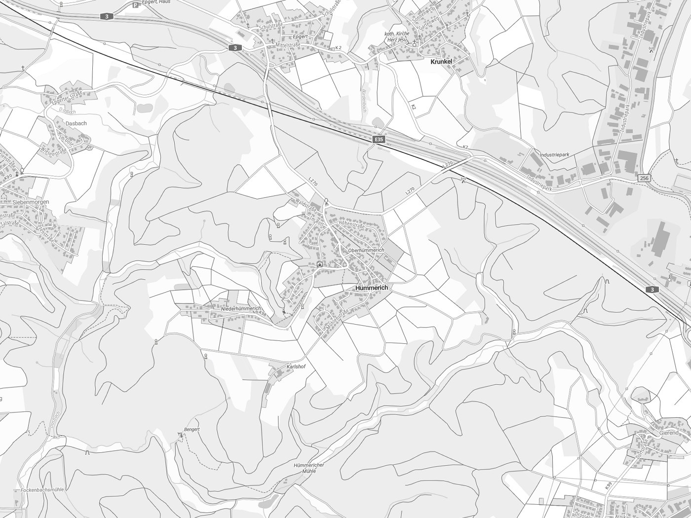 Kartenausschnitt Hümmerich mit Gewässern