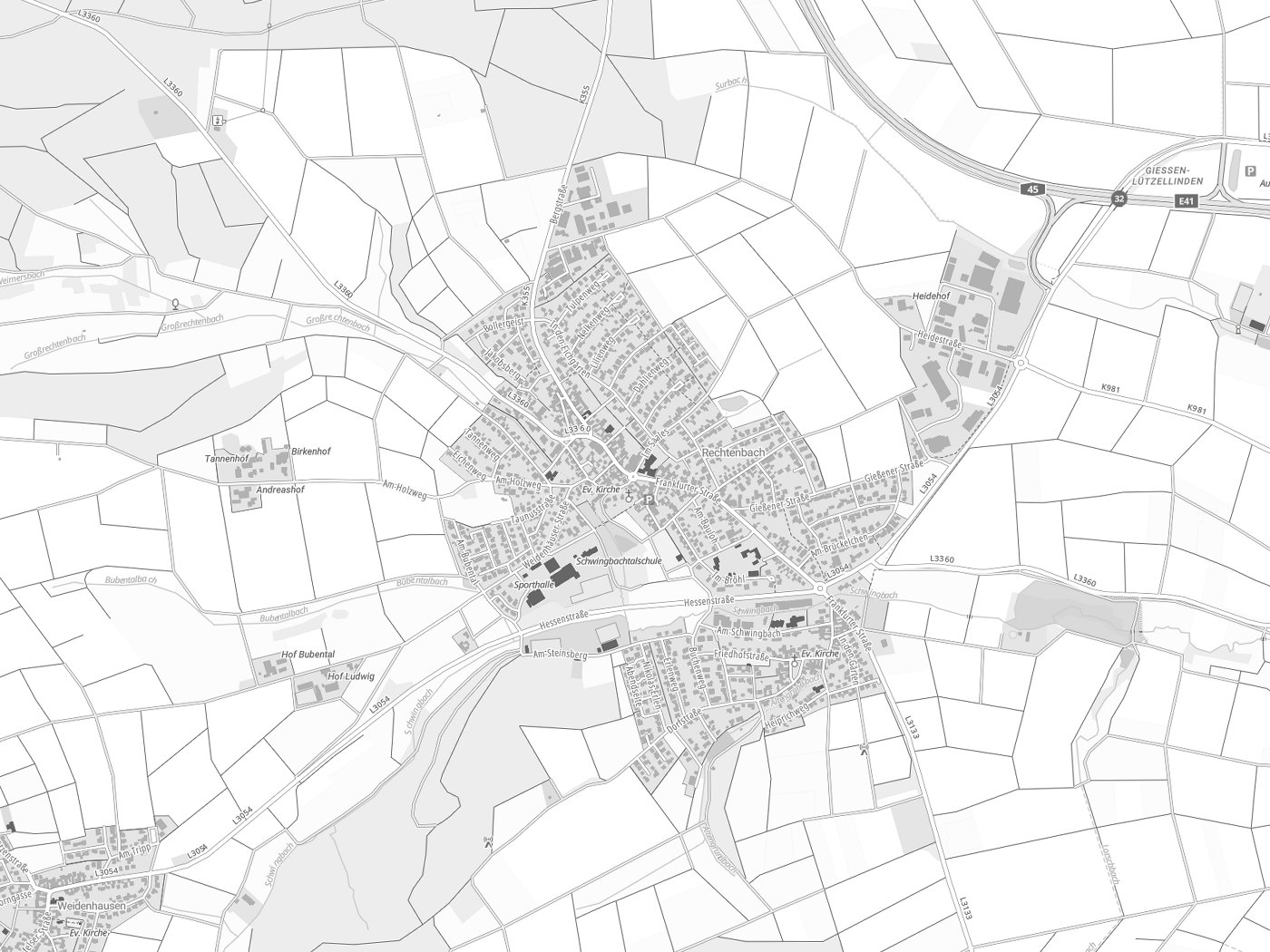 Kartenausschnitt Hüttenberg mit Gewässern