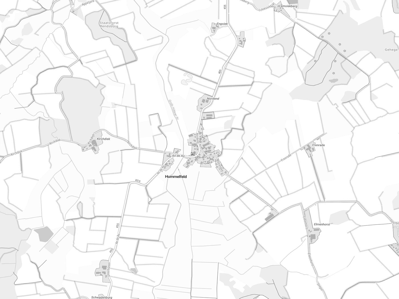 Kartenausschnitt Hummelfeld mit Gewässern