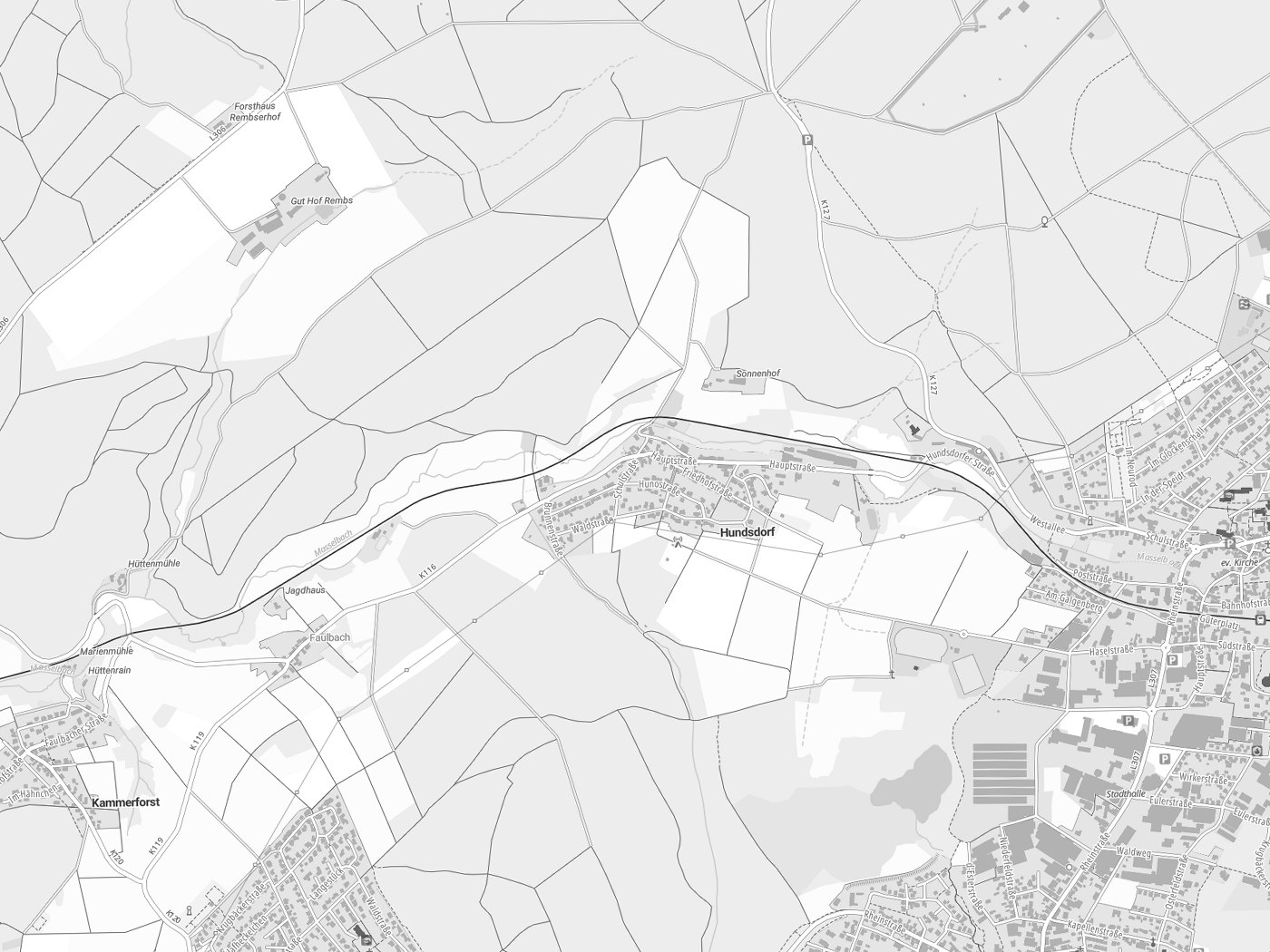 Kartenausschnitt Hundsdorf mit Gewässern