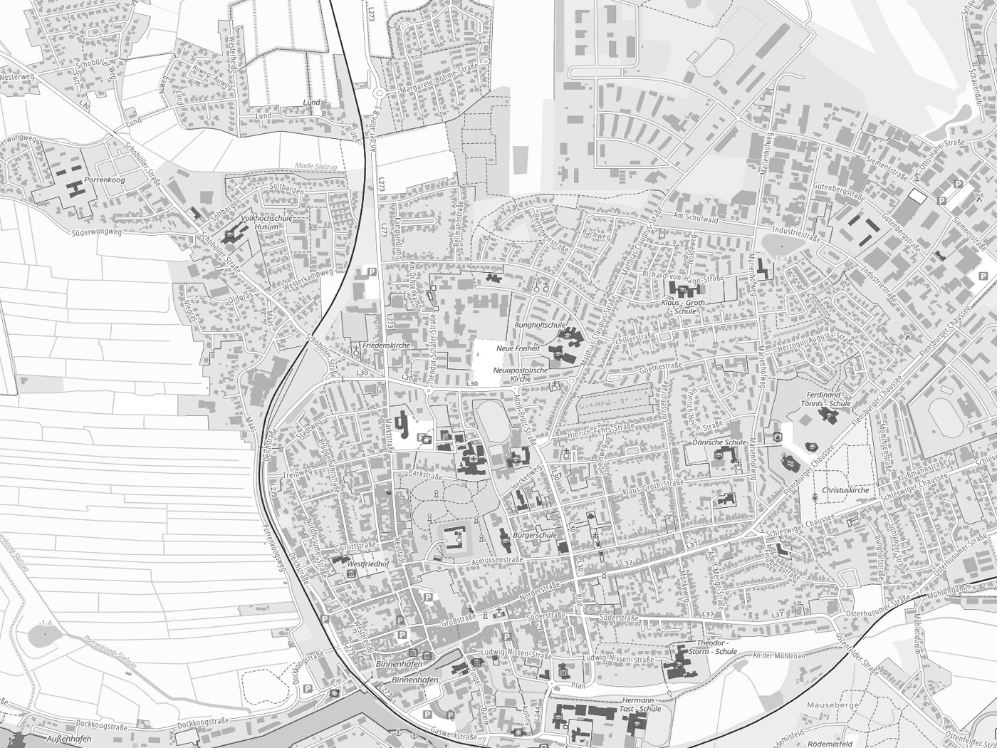 Kartenausschnitt Husum mit Gewässern