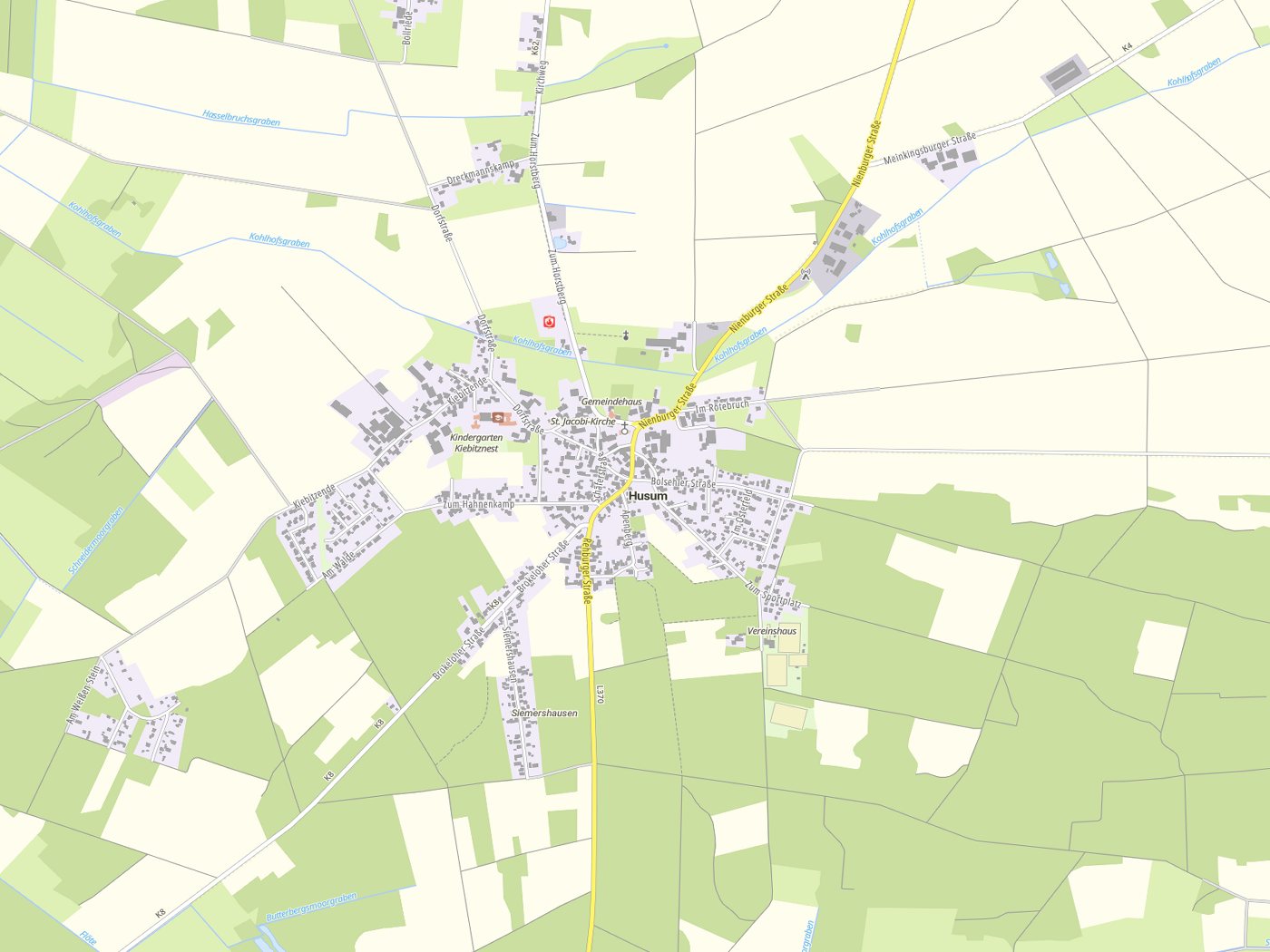 Kartenausschnitt Husum mit Gewässern