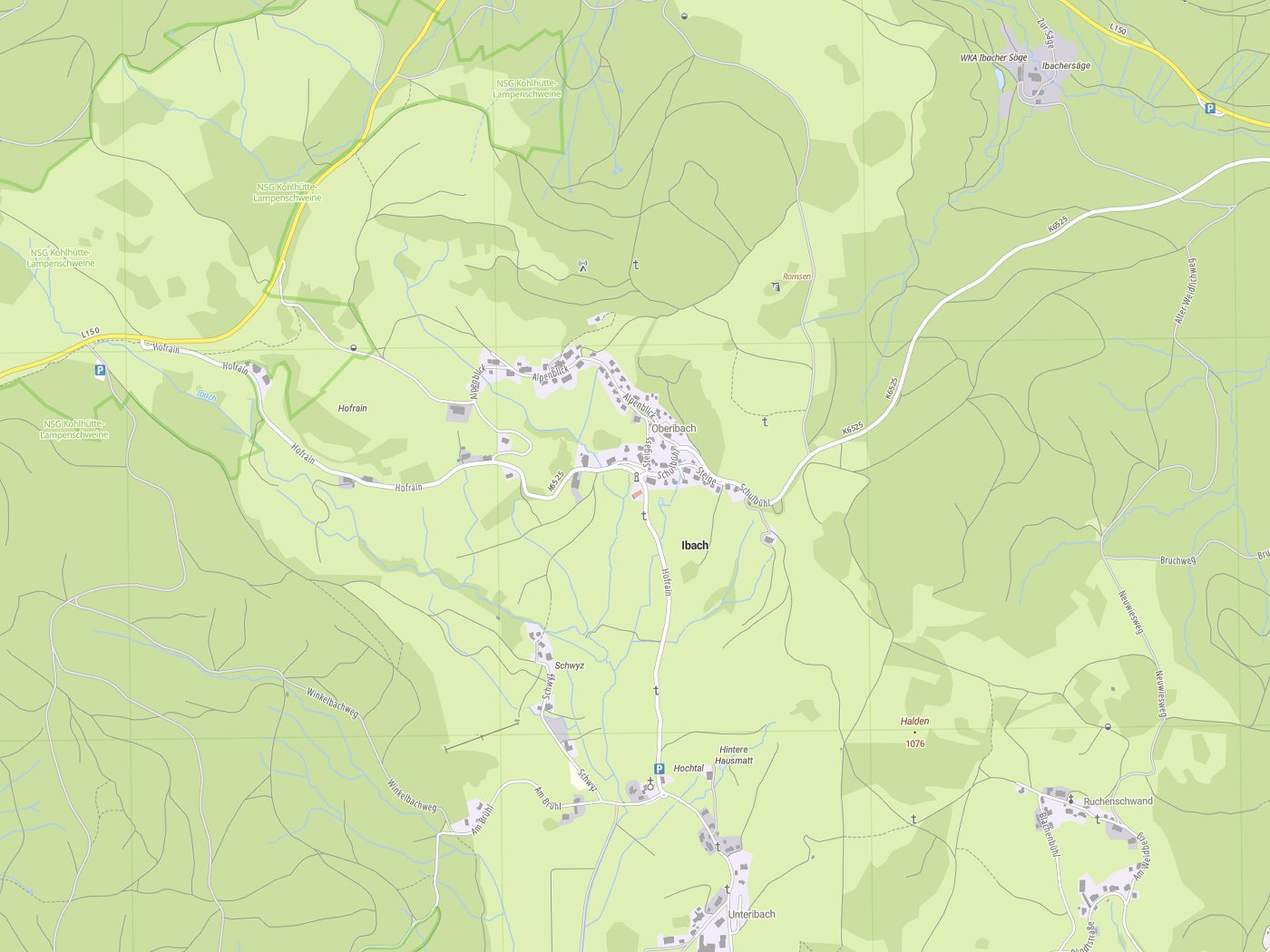Kartenausschnitt Ibach mit Gewässern