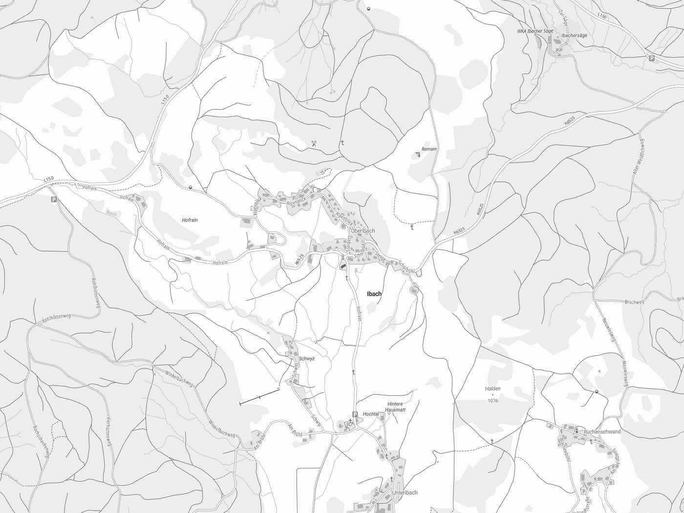Kartenausschnitt Ibach mit Gewässern