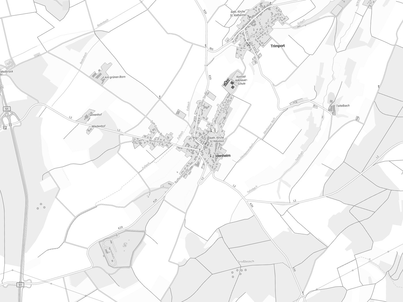 Kartenausschnitt Idenheim mit Gewässern