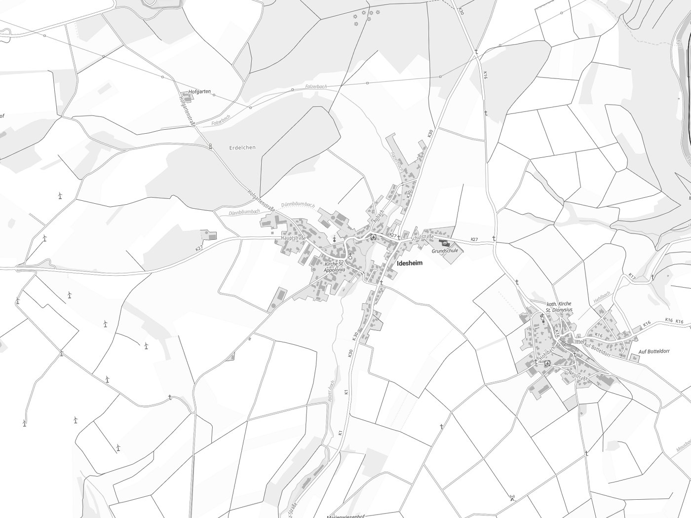 Kartenausschnitt Idesheim mit Gewässern