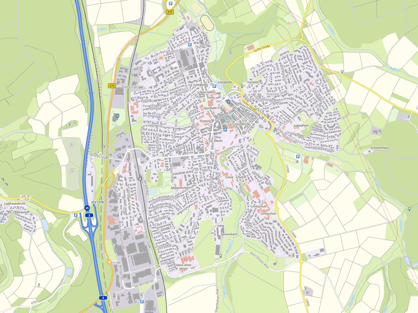 Kartenausschnitt Idstein mit Gewässern