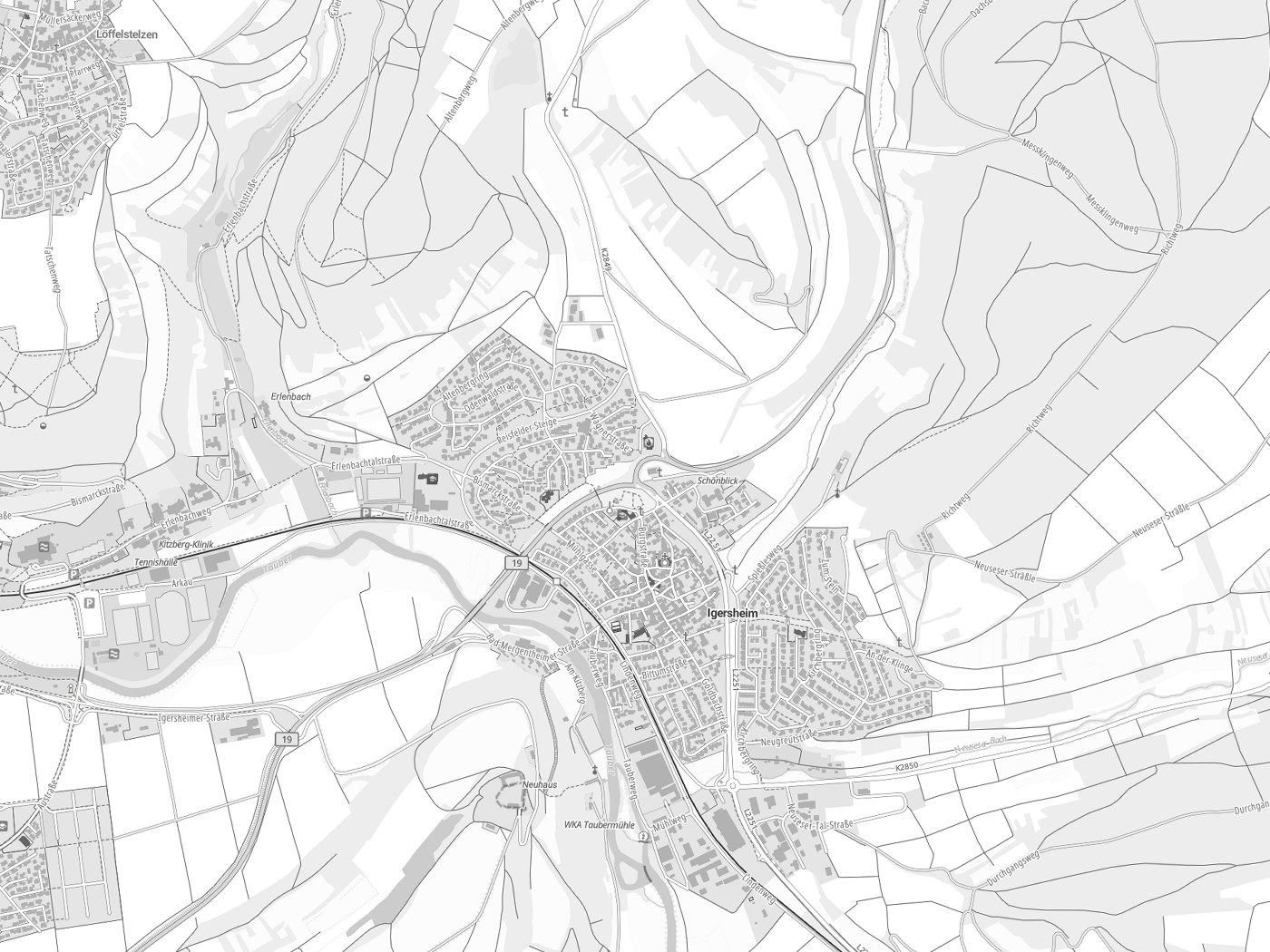 Kartenausschnitt Igersheim mit Gewässern