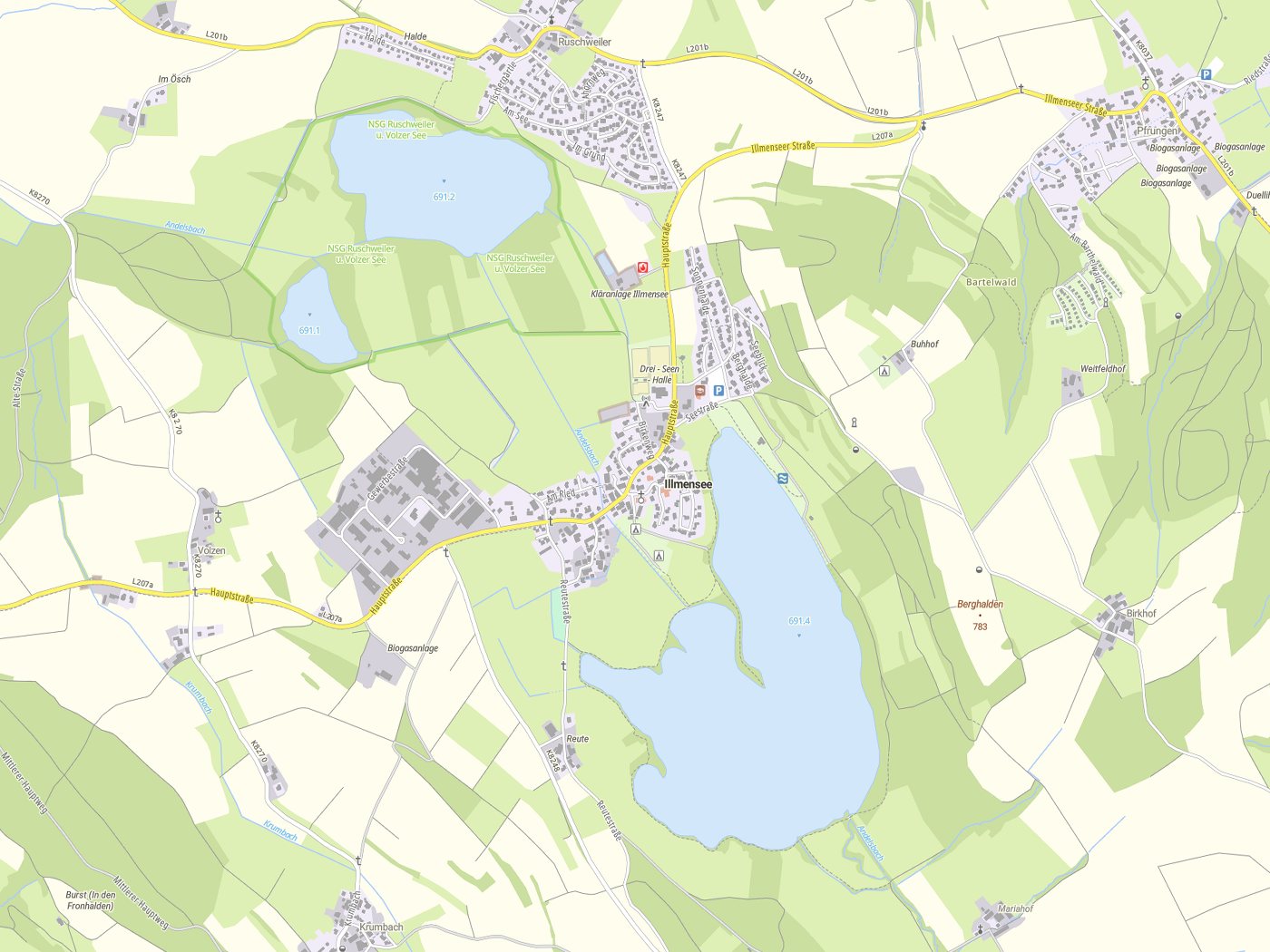 Kartenausschnitt Illmensee mit Gewässern