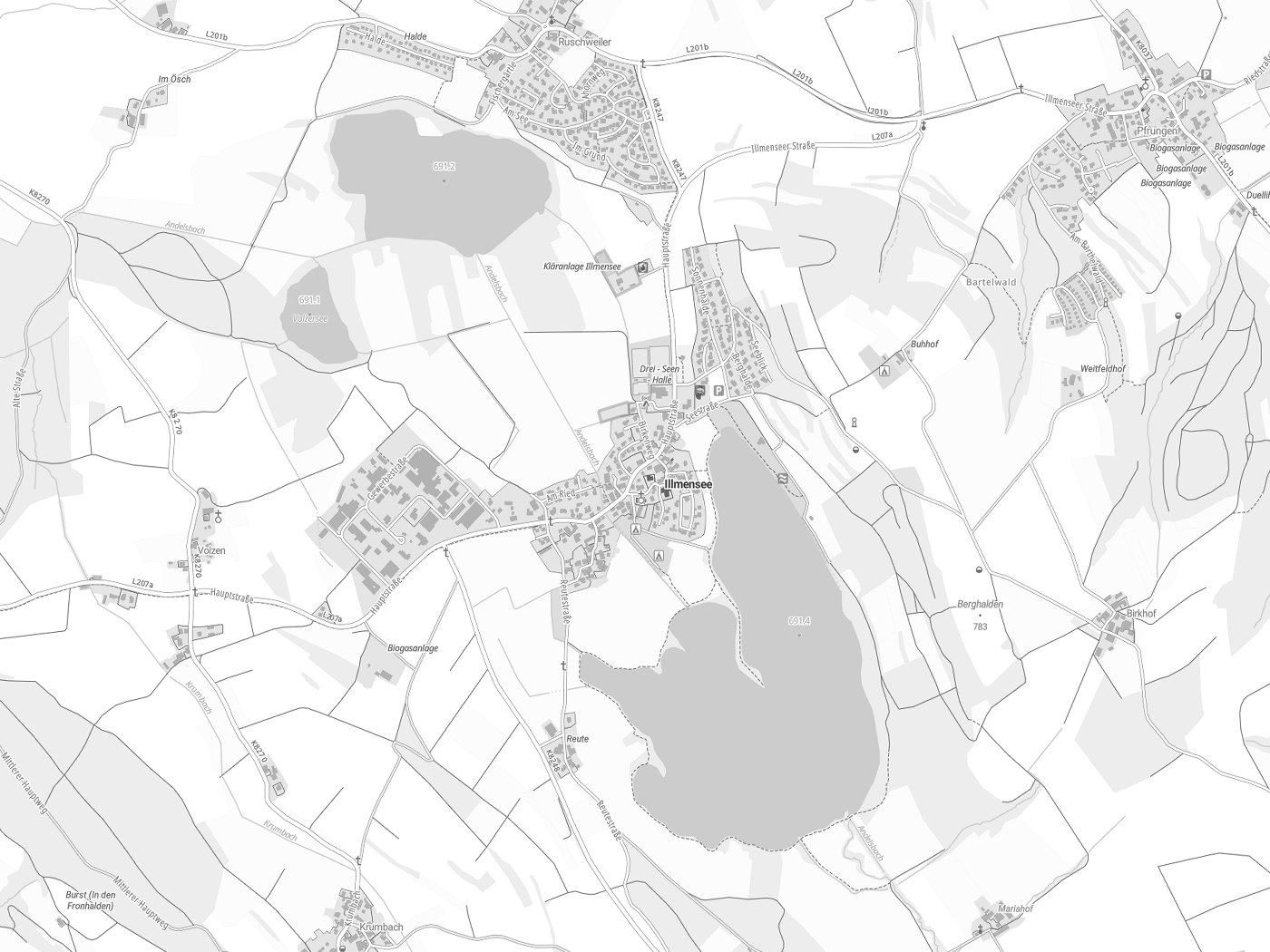 Kartenausschnitt Illmensee mit Gewässern