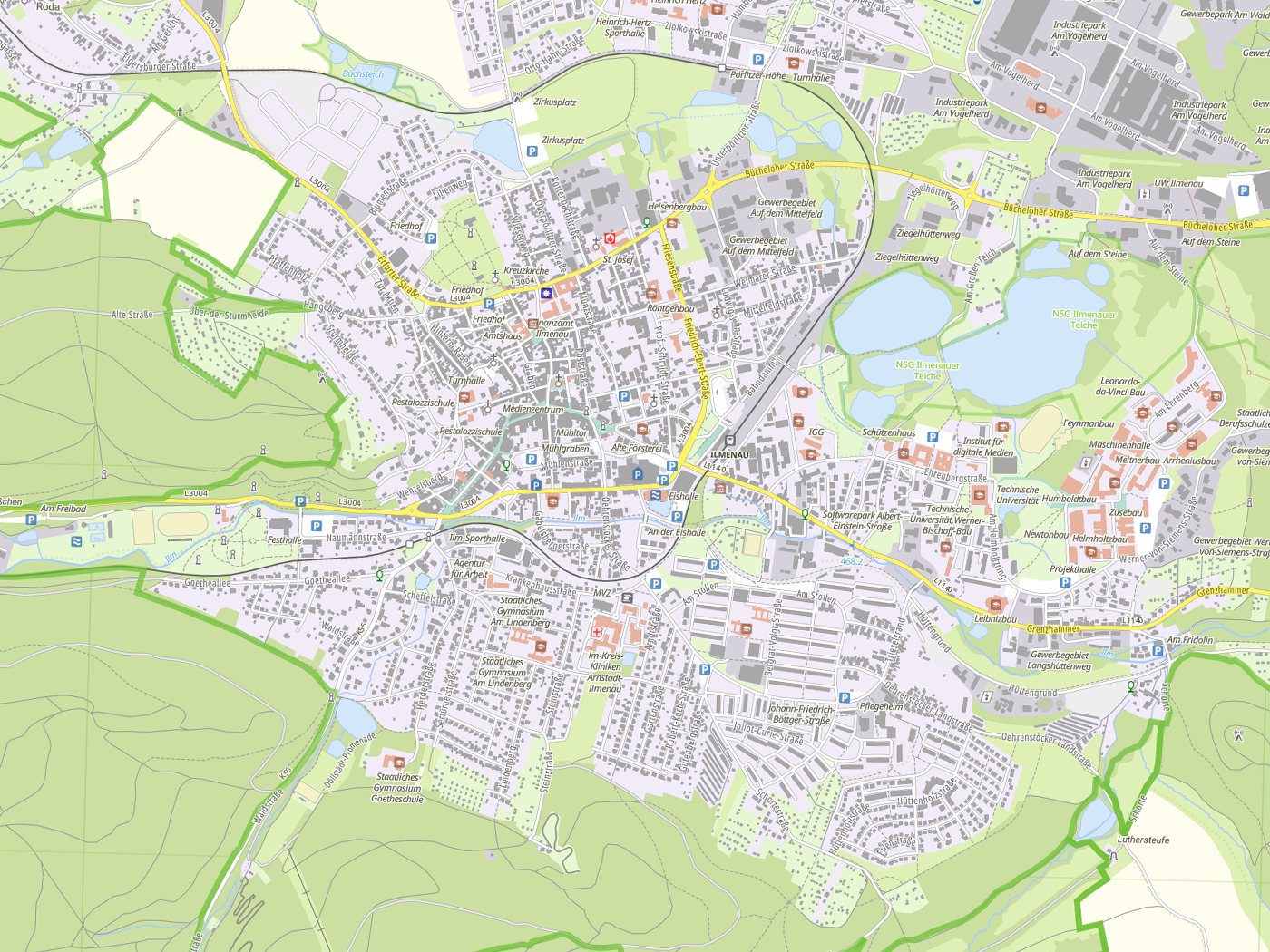 Kartenausschnitt Ilmenau mit Gewässern