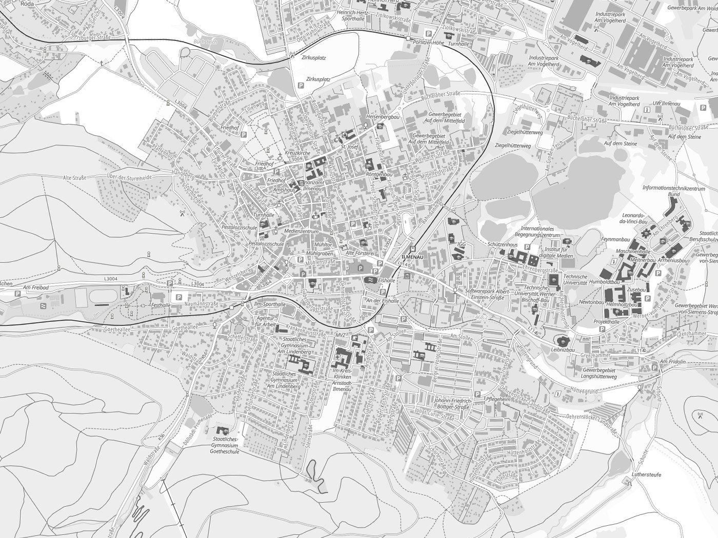 Kartenausschnitt Ilmenau mit Gewässern