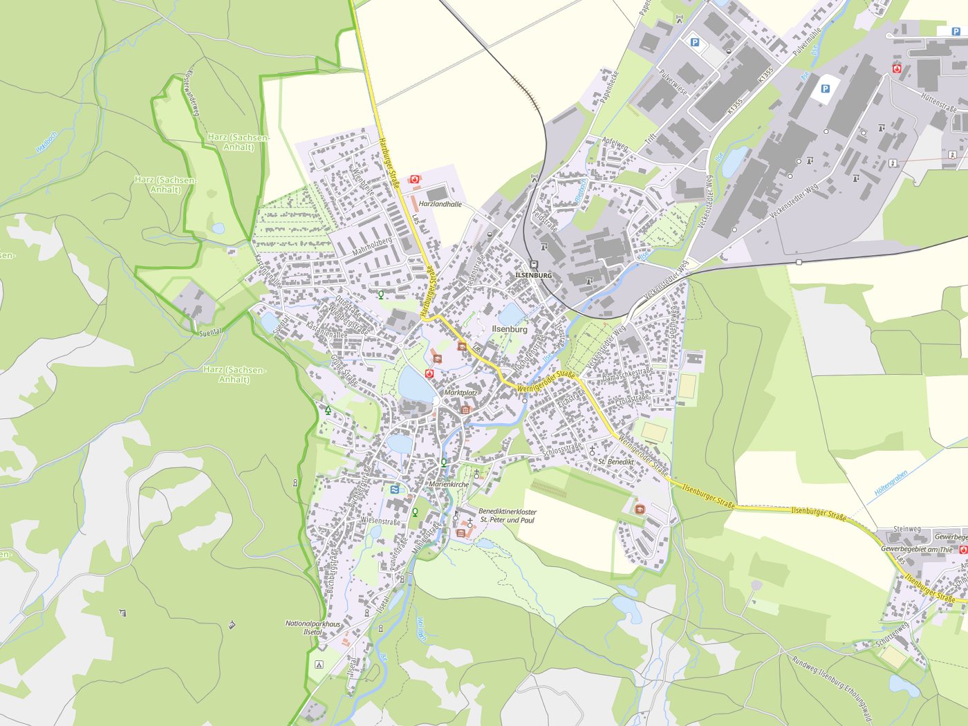Kartenausschnitt Ilsenburg (Harz) mit Gewässern