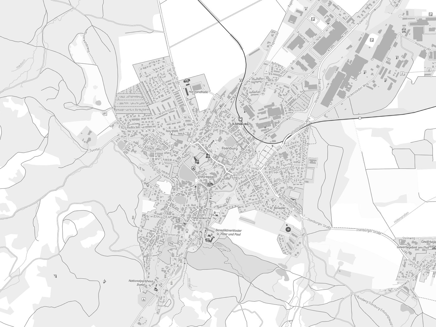 Kartenausschnitt Ilsenburg (Harz) mit Gewässern