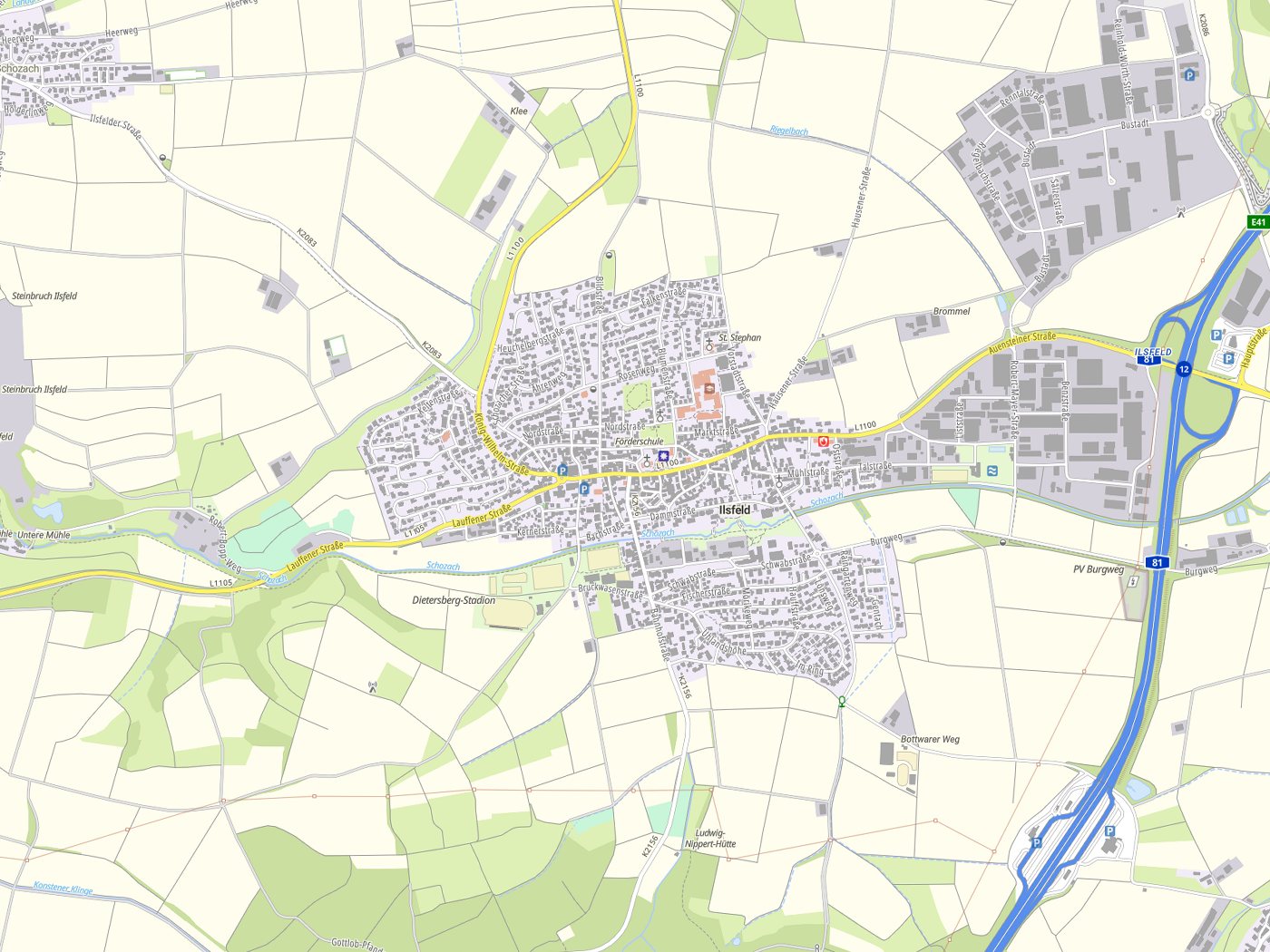 Kartenausschnitt Ilsfeld mit Gewässern