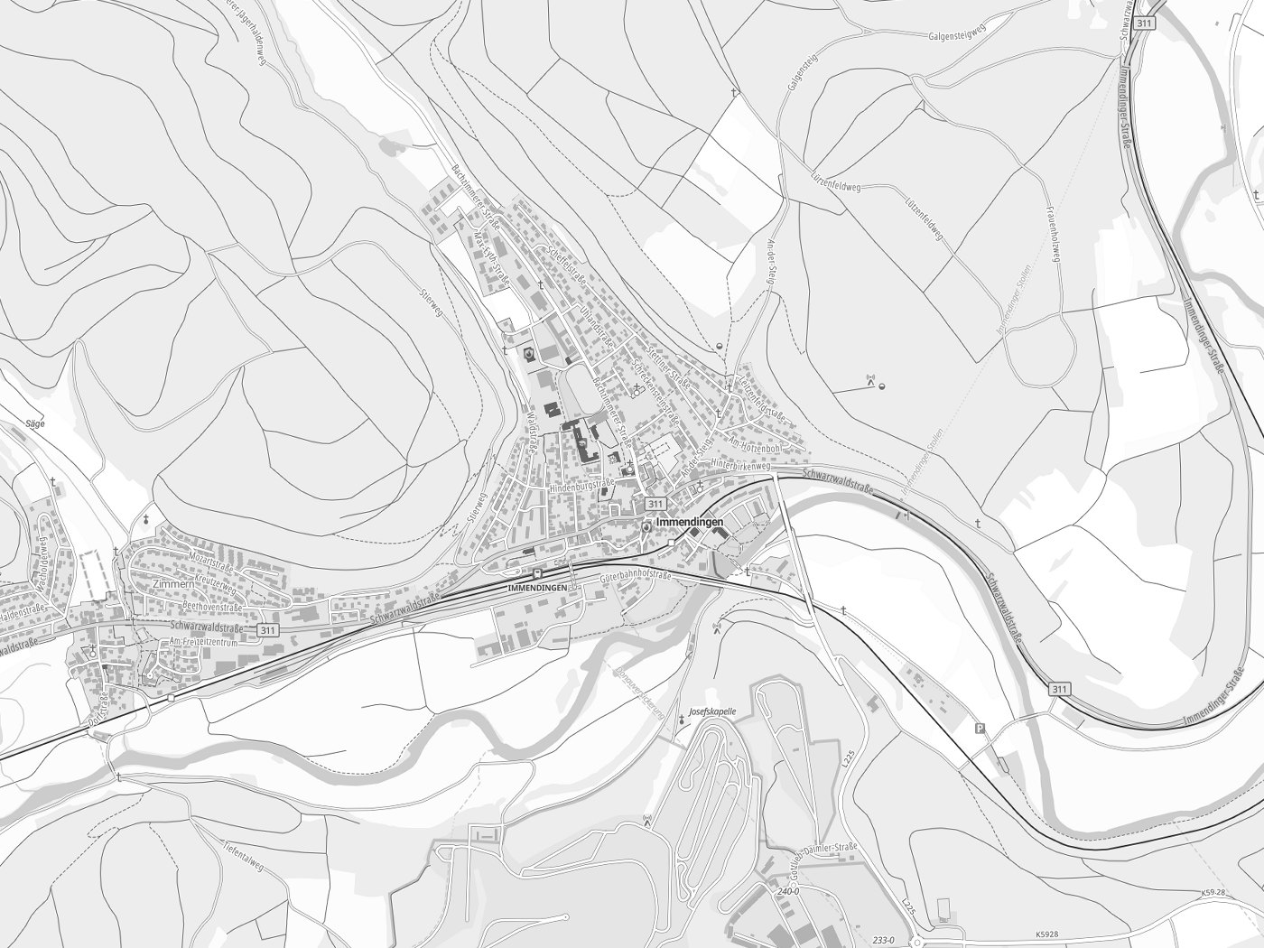 Kartenausschnitt Immendingen mit Gewässern
