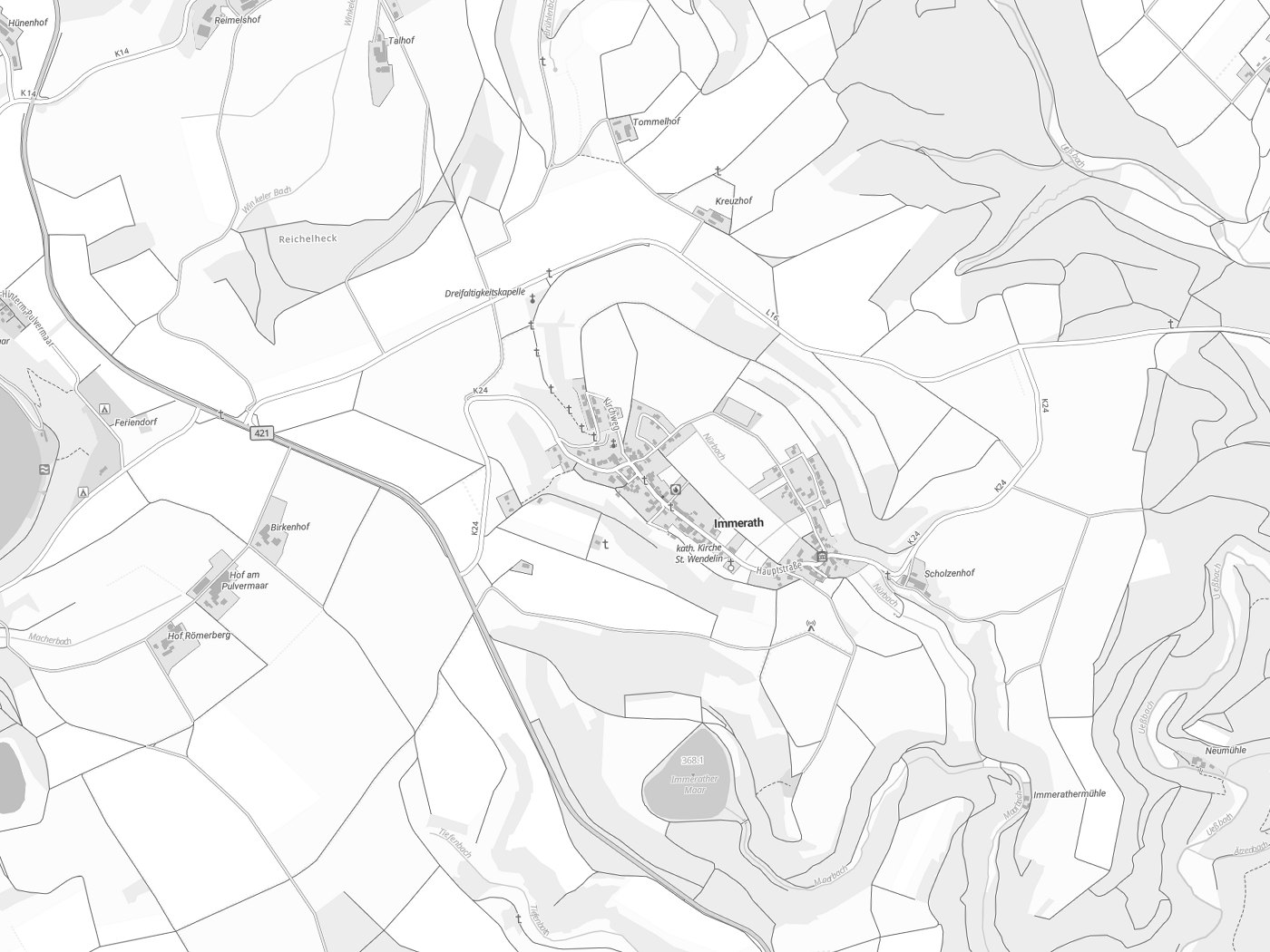 Kartenausschnitt Immerath mit Gewässern