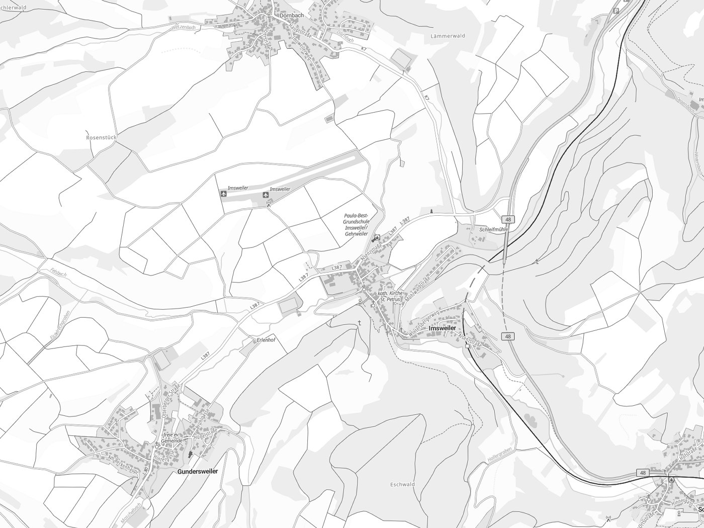 Kartenausschnitt Imsweiler mit Gewässern